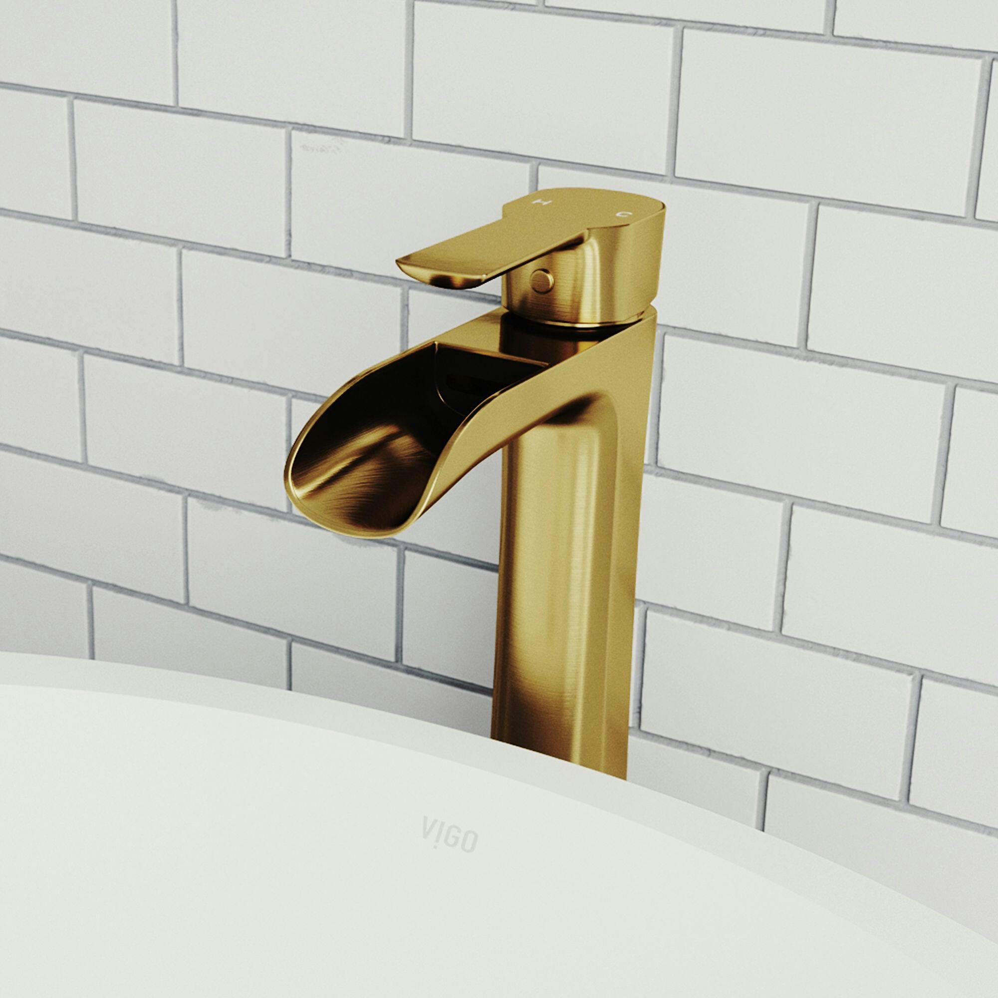 VIGO Niko Single Handle Vessel Sink Bathroom Faucet with Pop-Up Drain, Matte Brushed Gold