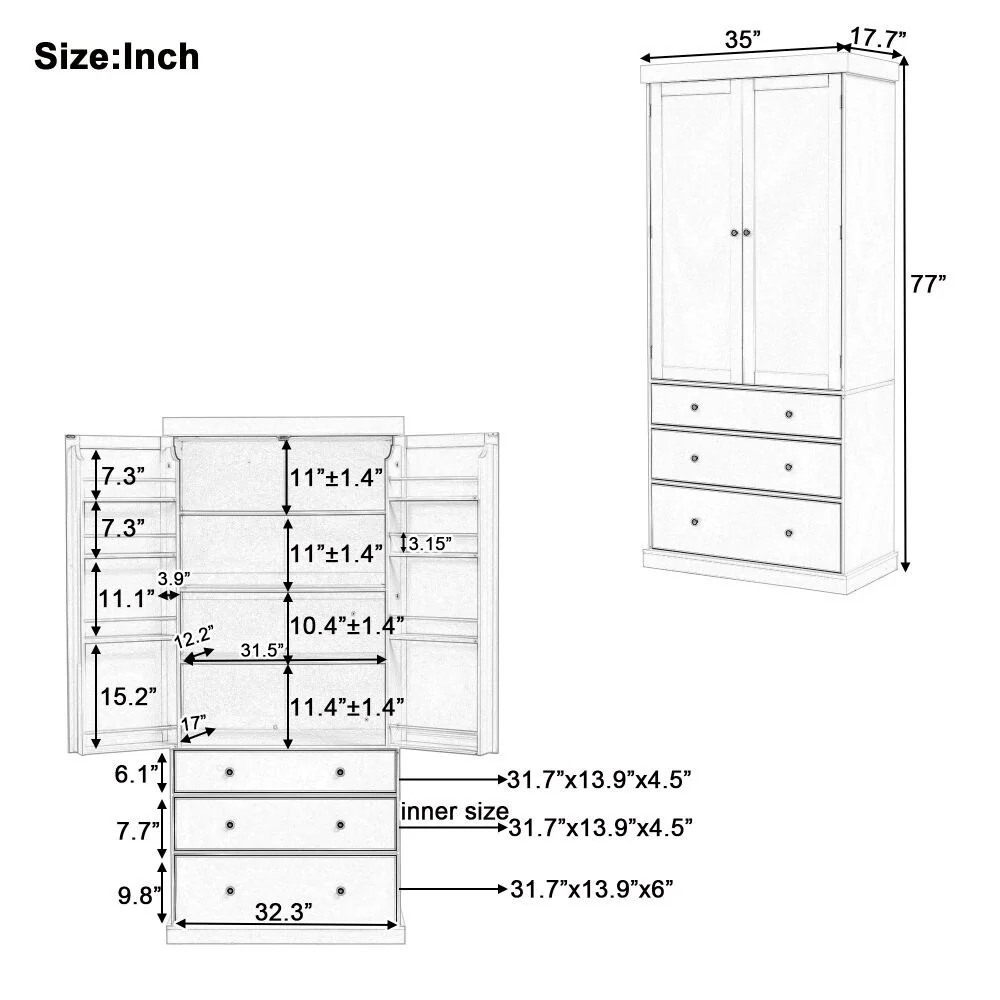 77 Inch Farmhouse Kitchen Pantry, Freestanding Tall Cupboard Storage Cabinet