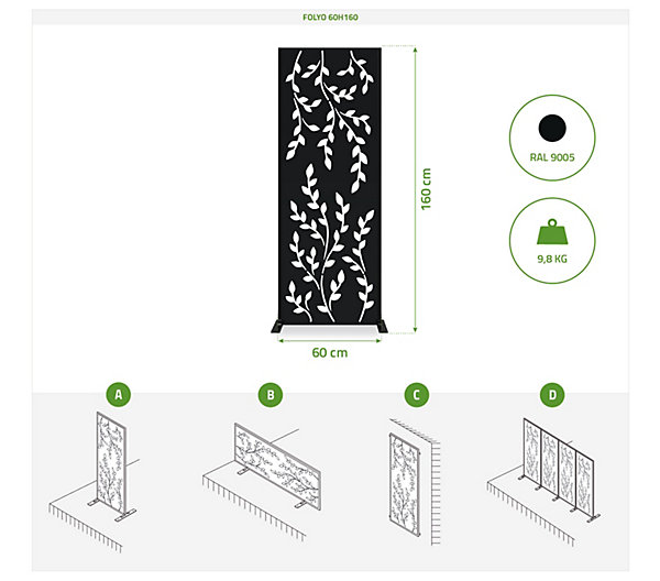 Panneau décoratif FOLYA noir H.160cm motifs intégral