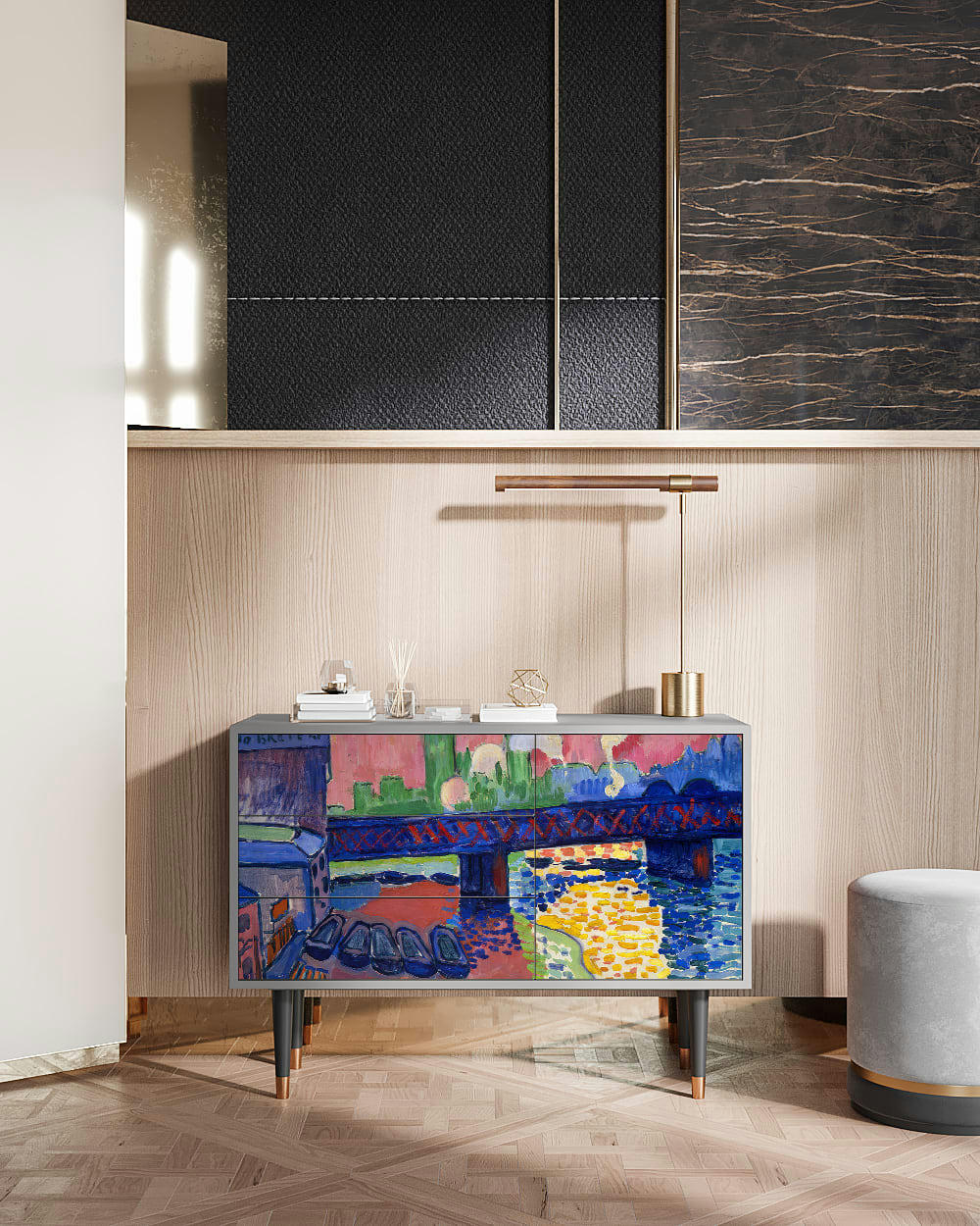 CHARING CROSS BRIDGE BY ANDRE DEAIN - Buffet  multicolore 3 tiroirs et 1 porte L 115 cm