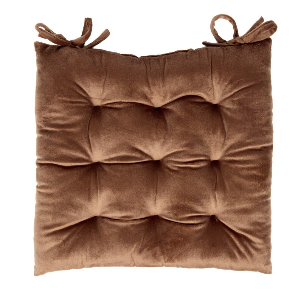 Galette de chaise carrée à nouettes 9 points polyester couleur unie (3 modèles)