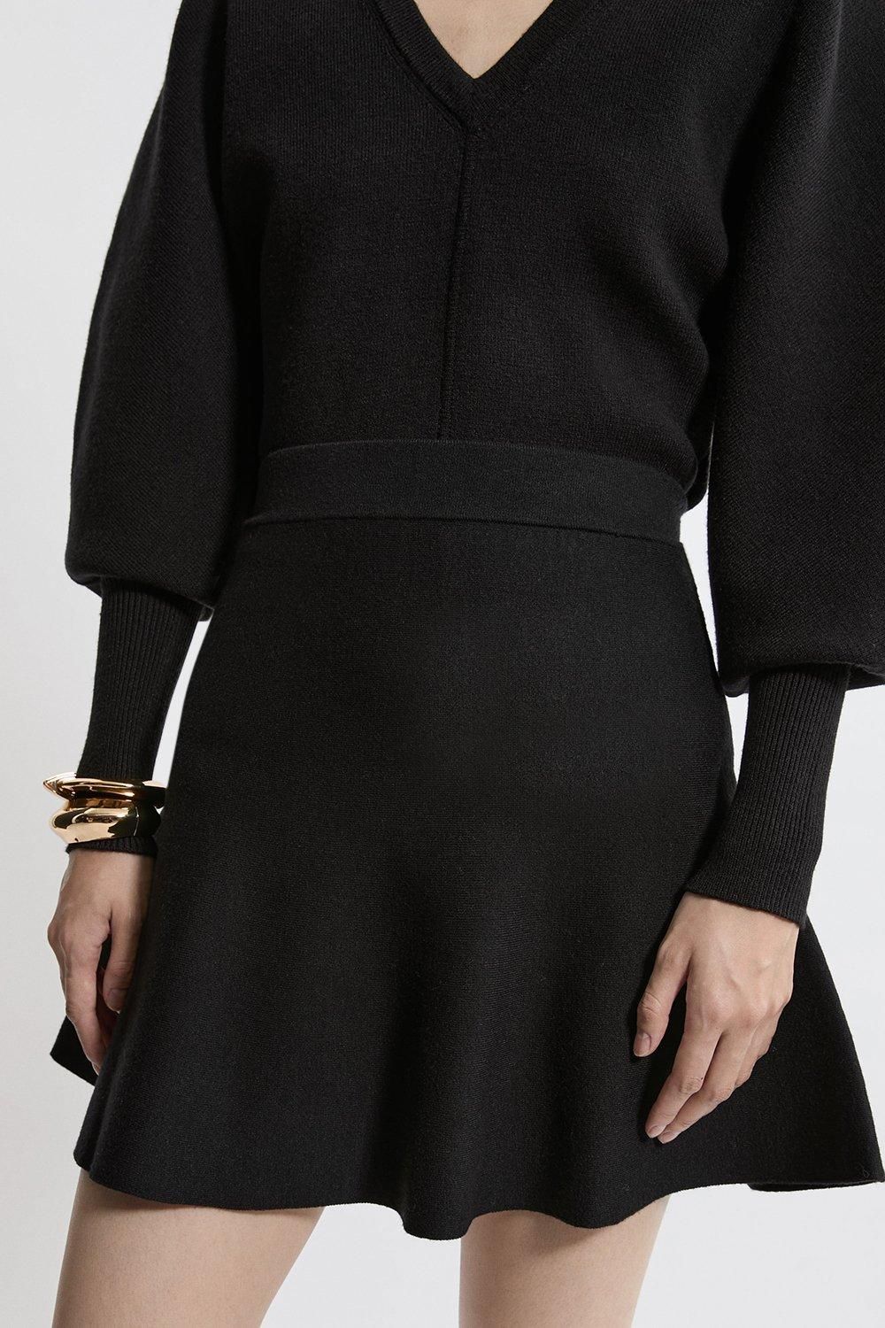 KarenMillen Compact Wool Look Knit Flippy Mini Skirt