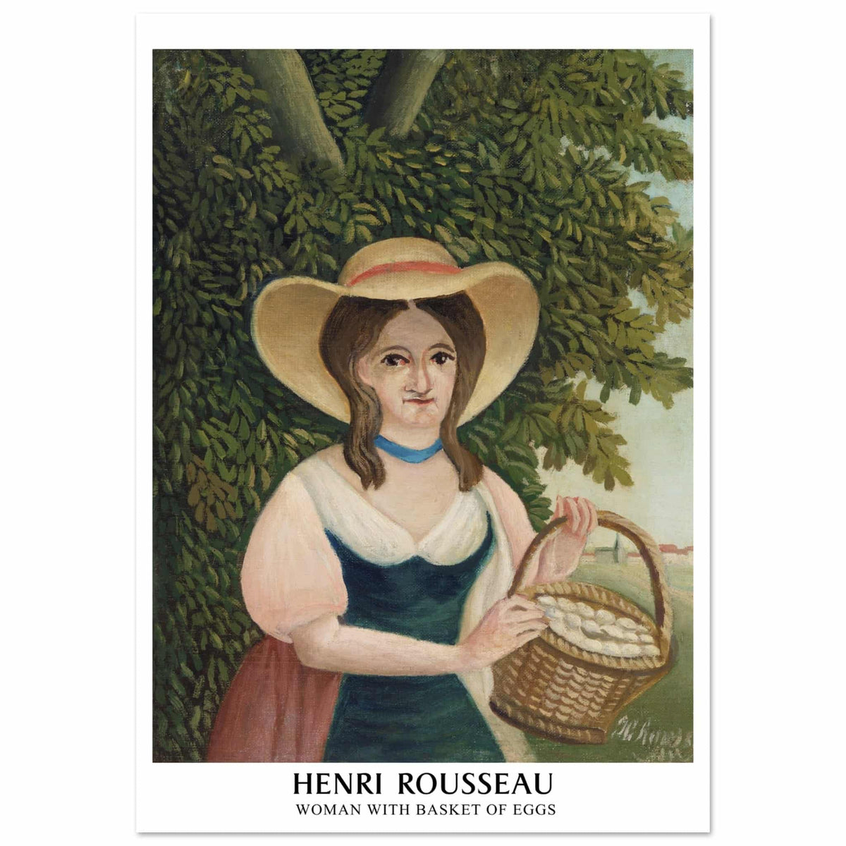 Artfulprints Poster Henri Rousseau - Woman with basket of eggs  - 70x100 cm - Donkergroen