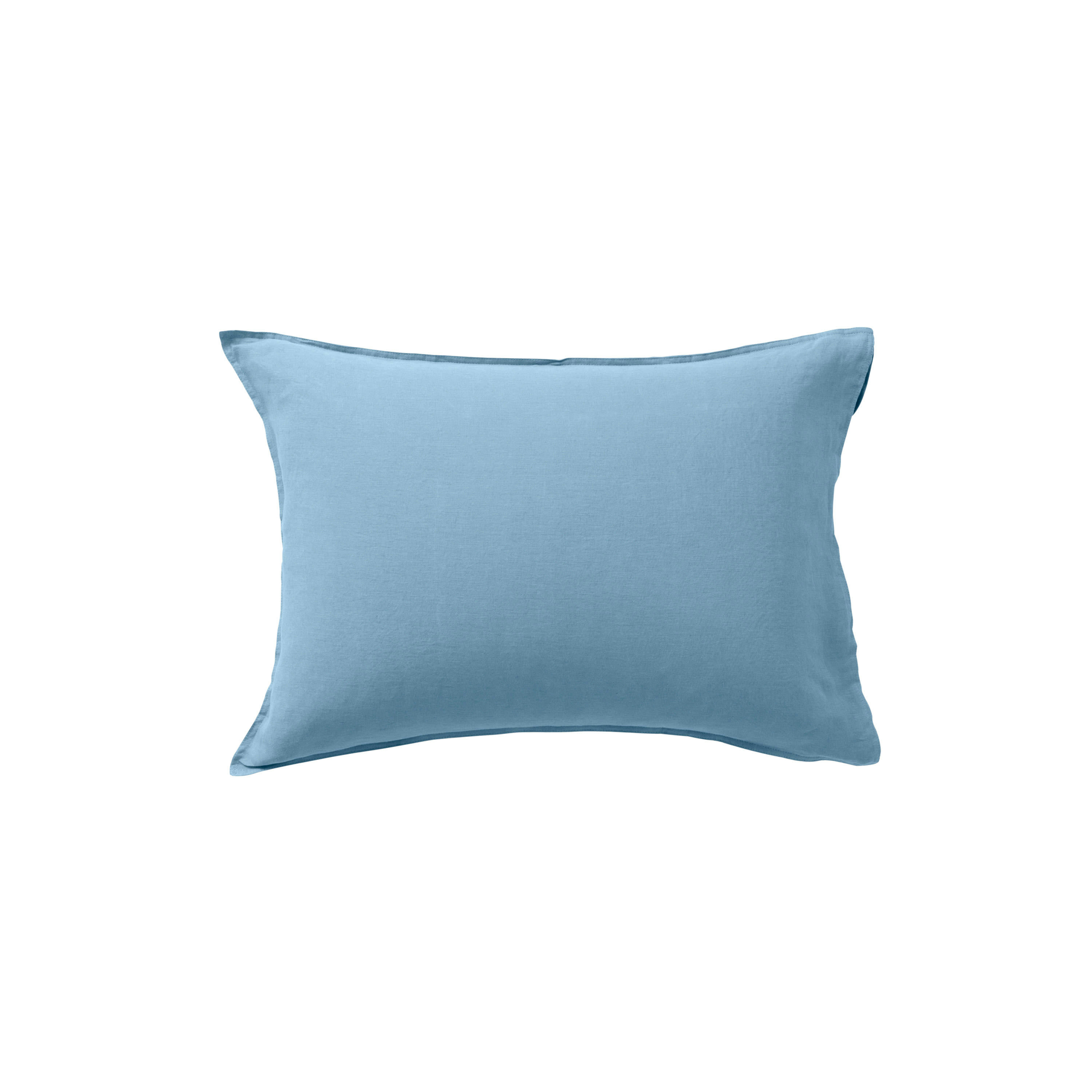 SONGE - Taie d'oreiller rectangulaire lin et coton lavé uni bleu 50 x 70 cm