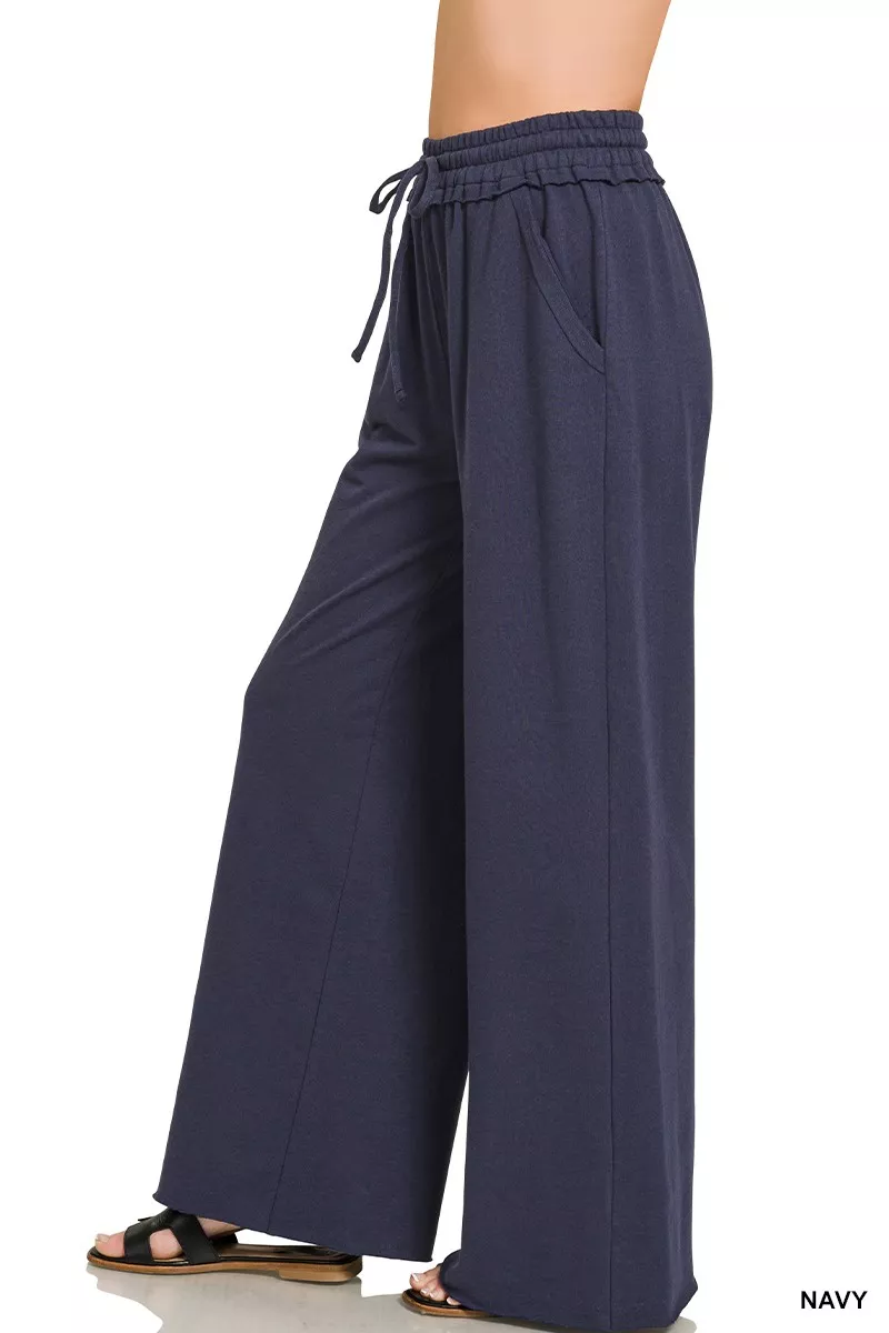 Drawstring French Terry Wide Leg Sweatpants