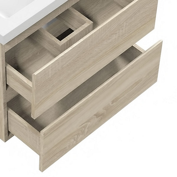 Ensemble meuble Chêne et vasque L.60cm 2 tiroirs   colonne haut   lavabo   miroir