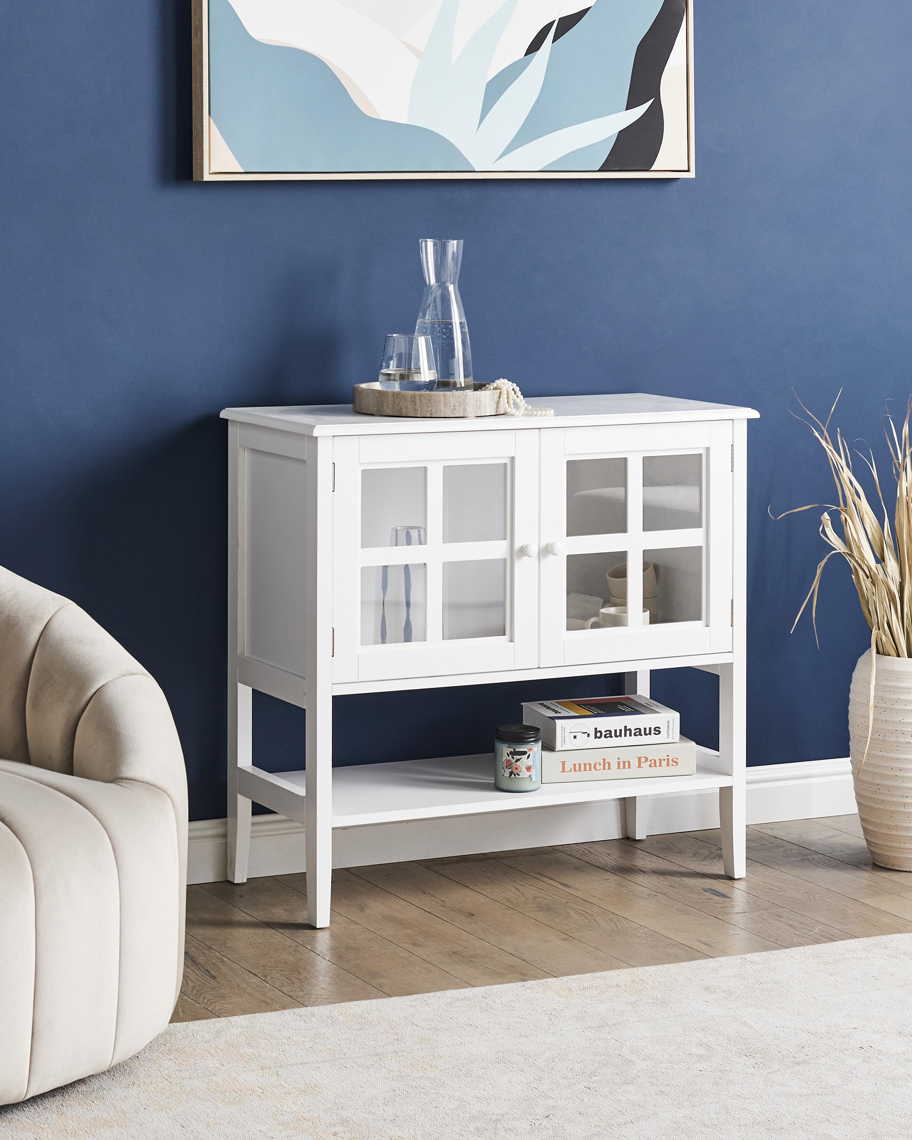 Glass Display Sideboard with Shelf INLET 80 cm White