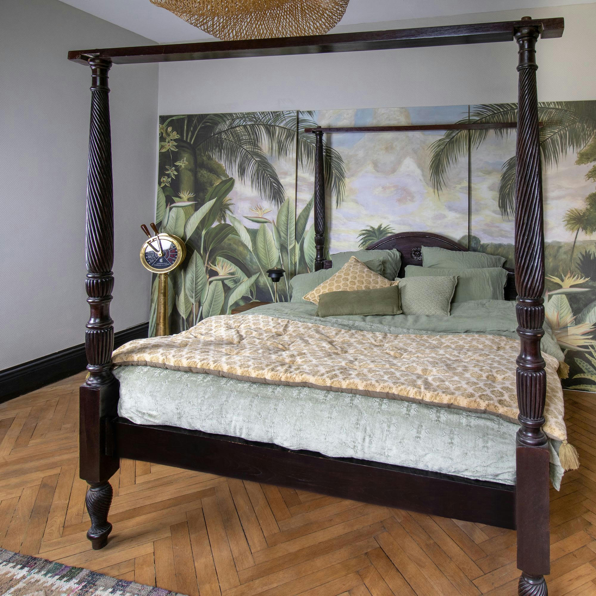 DORI - Couvre canapé en coton et velours vert 180cm