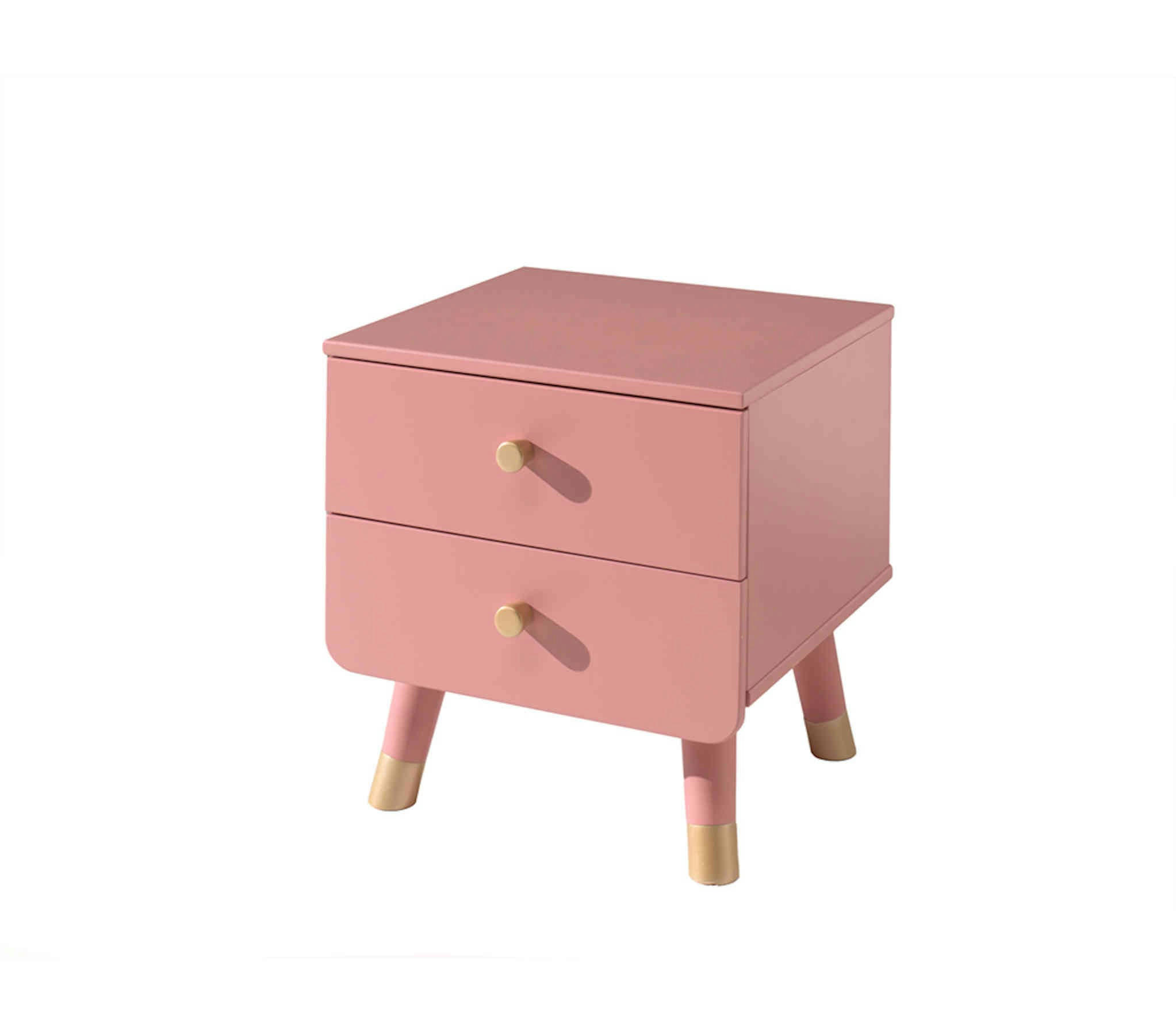 - Lit 90x200 en bois massif rose table de chevet rose 2 tiroirs