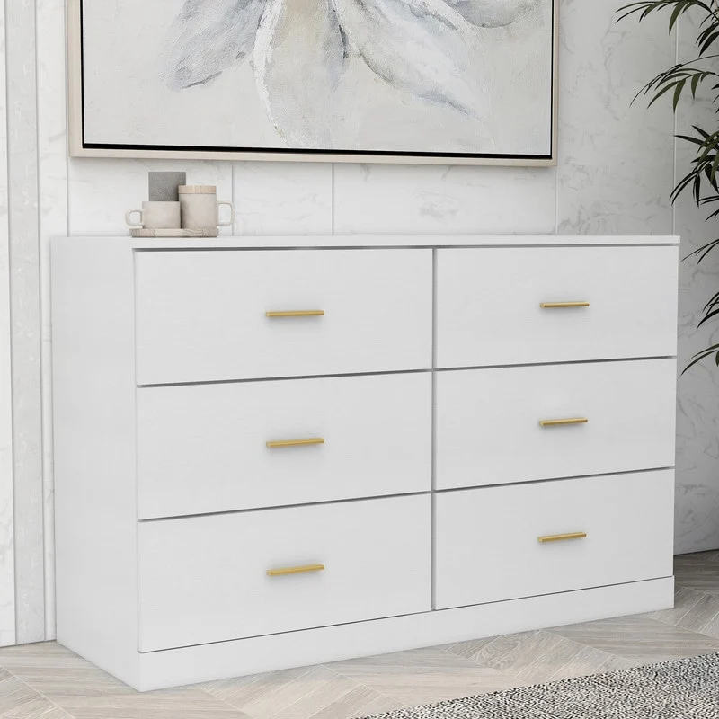 6-Drawer Dresser Modern Wide Wood Chest of Drawers for Bedroom