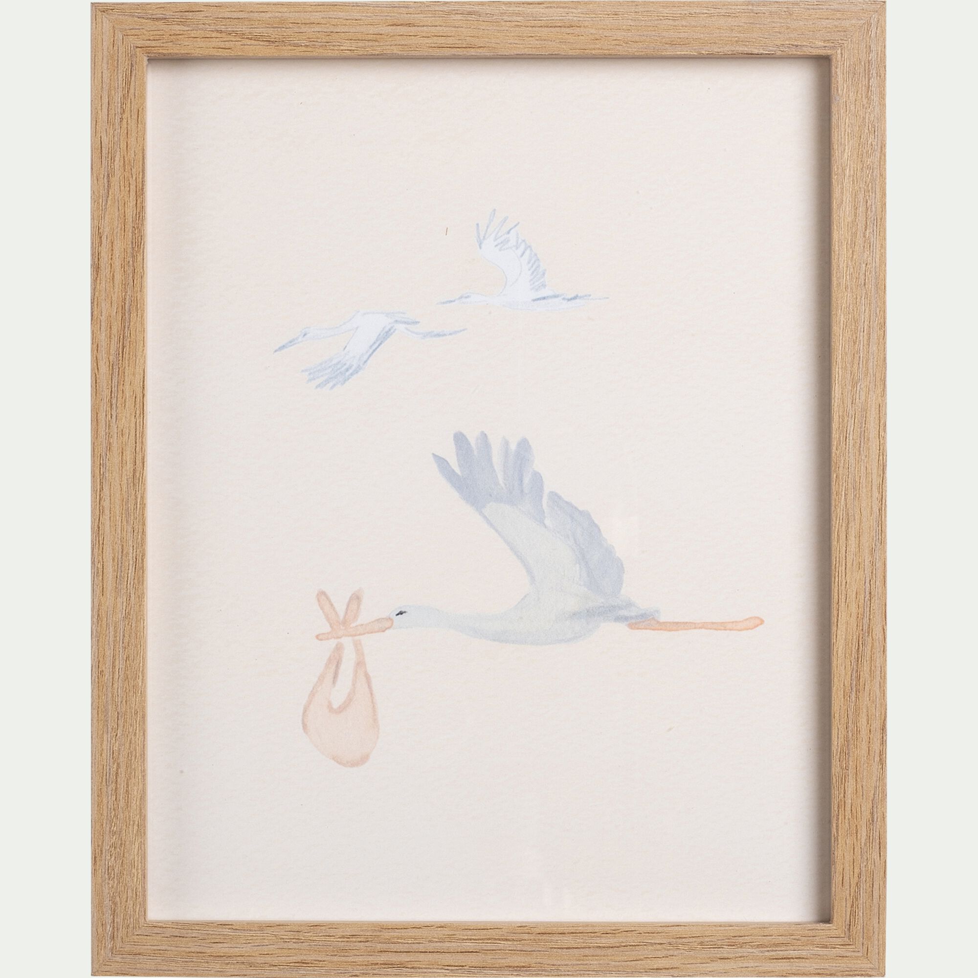 ENVOL - Illustration encadrée motif cigognes 22x27cm - bois clair