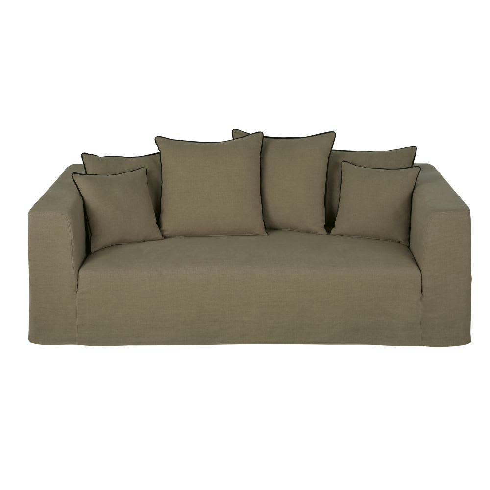 Gipsy - Canapé 3 places en lin vert kaki