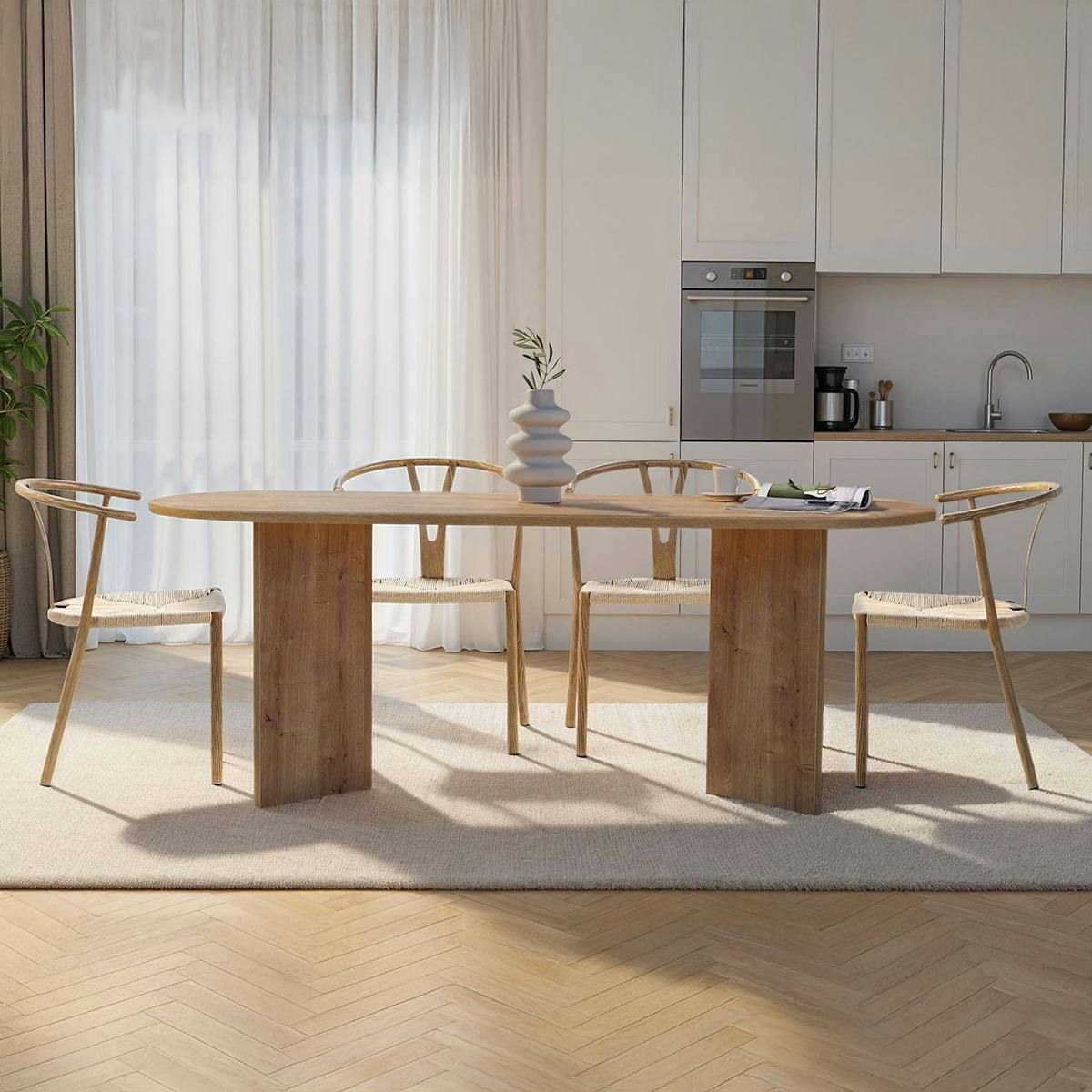 Table à manger ovale effet chêne pieds en V 200 cm MARFA