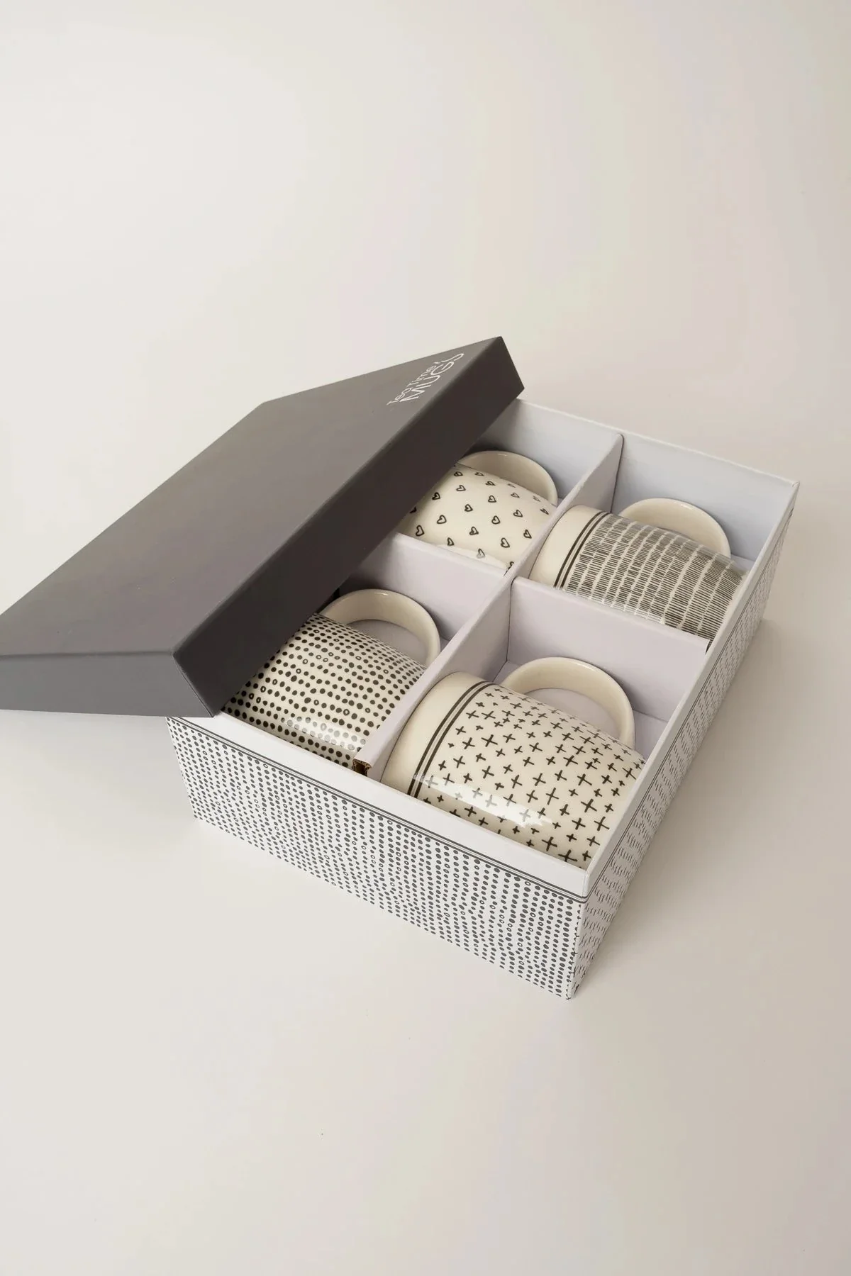 Set Of 4 Black & White Doodle Mugs