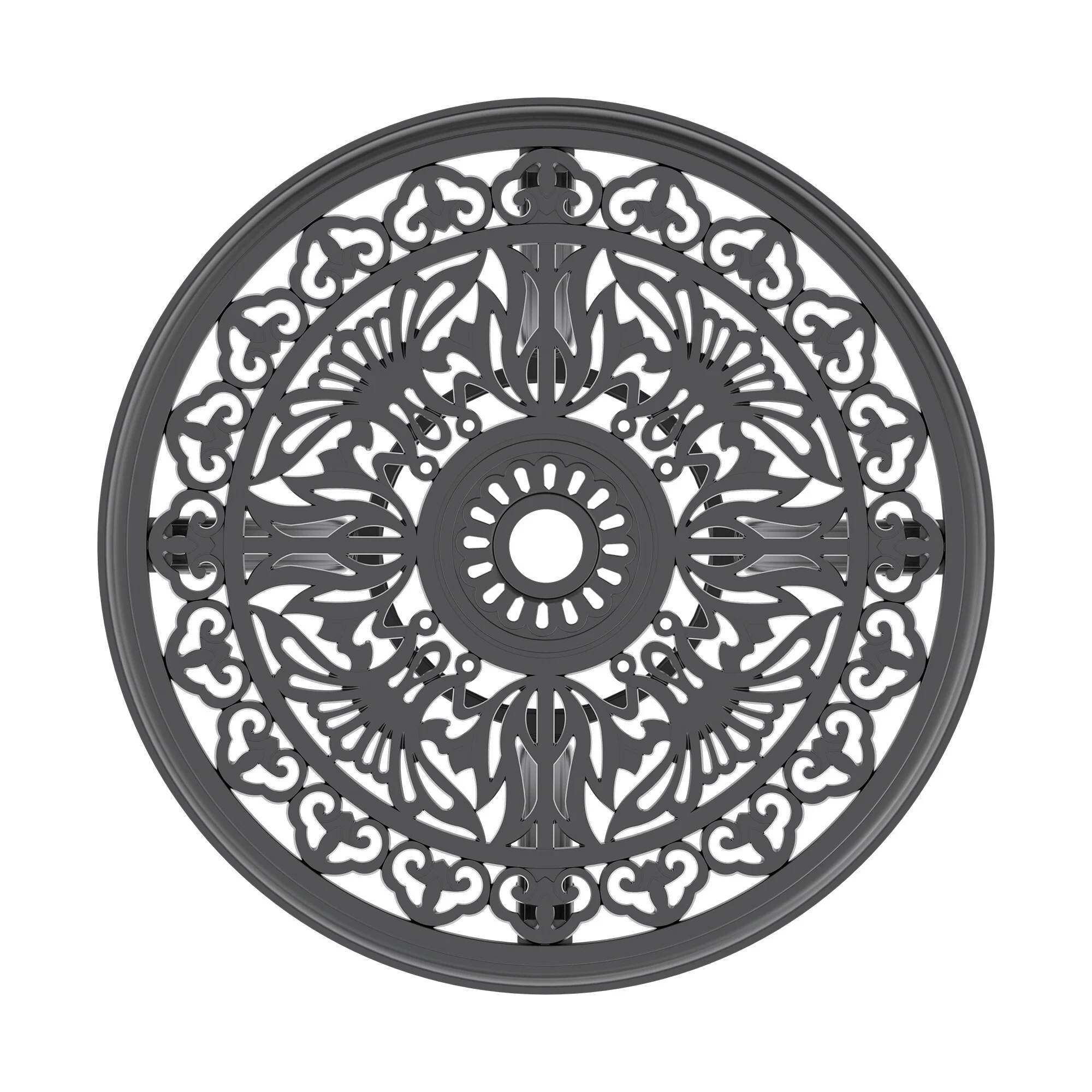 Ø26.77-inch Cast Aluminum Patio Dining Table With Black Frame and Umbrella Hole