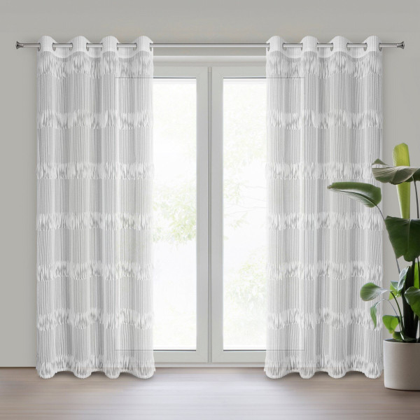 Zasłona gotowa SOTERA 140X250 cm biała siateczka frędzle przelotki