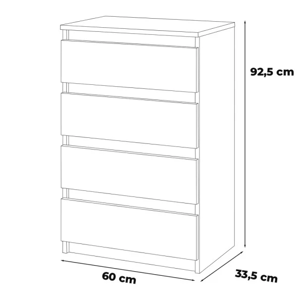 Komoda biała 4 szuflady nowoczesna szafka do salonu 60cm