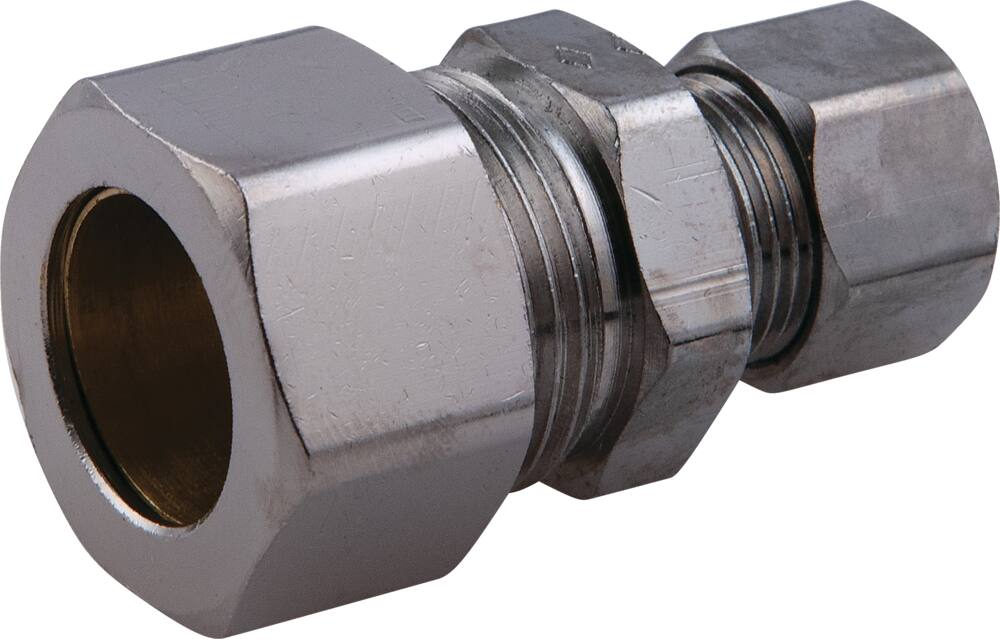 PlumbShop Straight Compression Fittings, Chrome, 5/8-in OD x 3/8-in OD, 1-pk