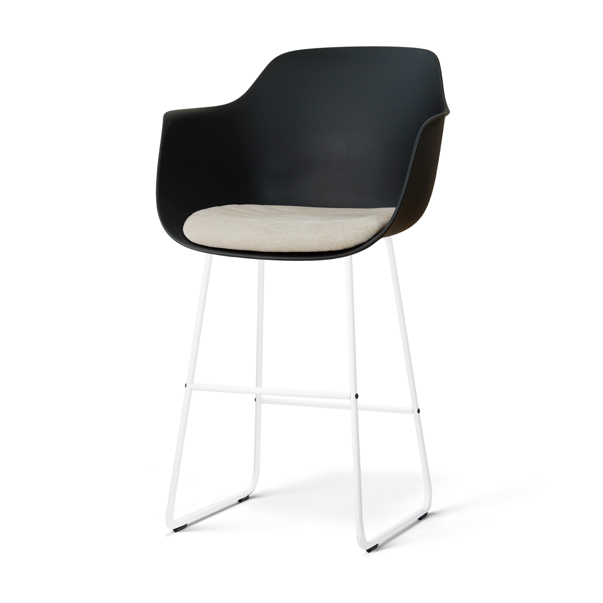Nolon Nino-Liz Barkruk Zwart met Naturelbeige Zitkussen Wit Onderstel 75 Cm