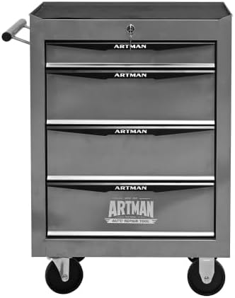 Iron-Top Rolling Tool Chest with Lockable Wheels and Side Handles, 7-Drawer Tool Storage Cabinet with Ball Bearing for Garage, Repair Shop, Required Assembly, Large Storage Capacity (Iron, 4-Gray)