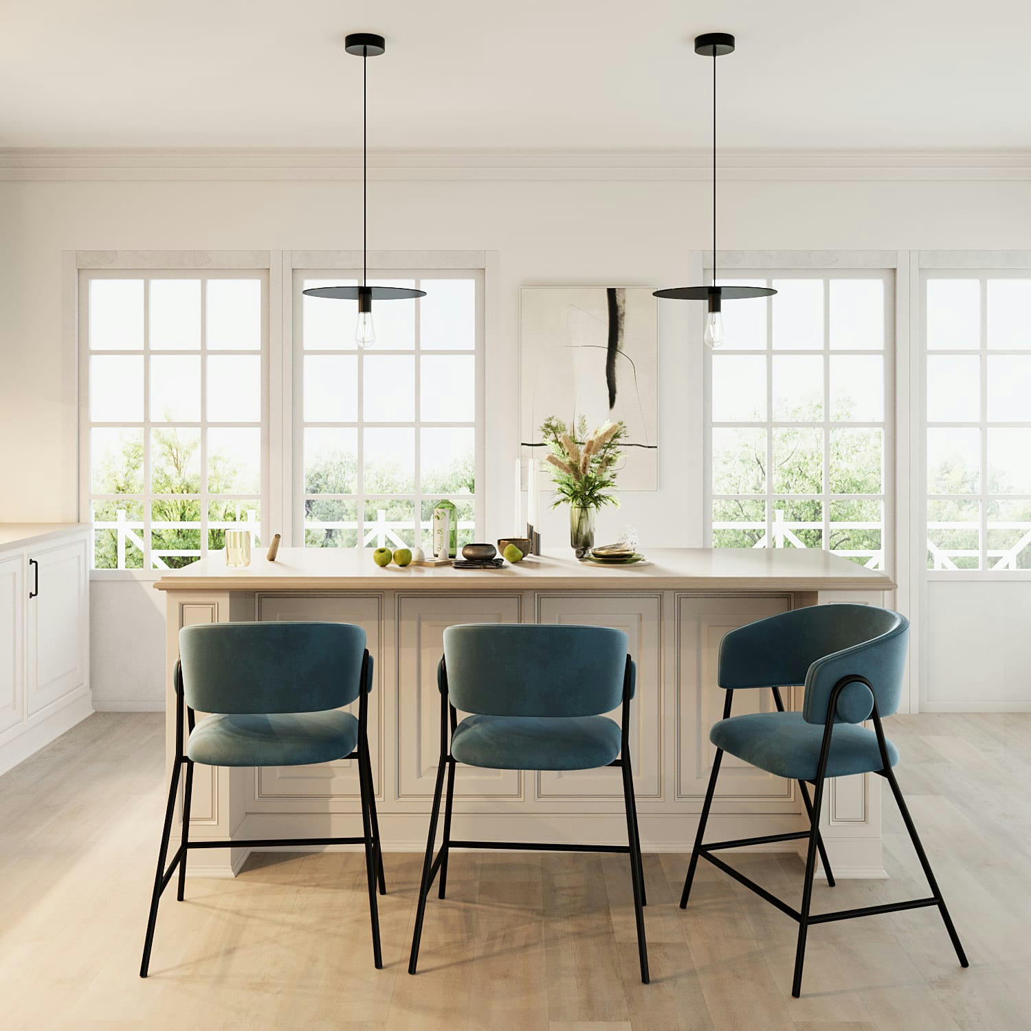 BONNIE - Lot de 2 tabourets de bar avec dossier, velours bleu