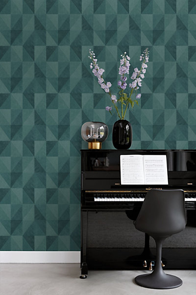 Origin Wallcoverings papier peint graphique 3D vert pétrole 50 x 900 cm