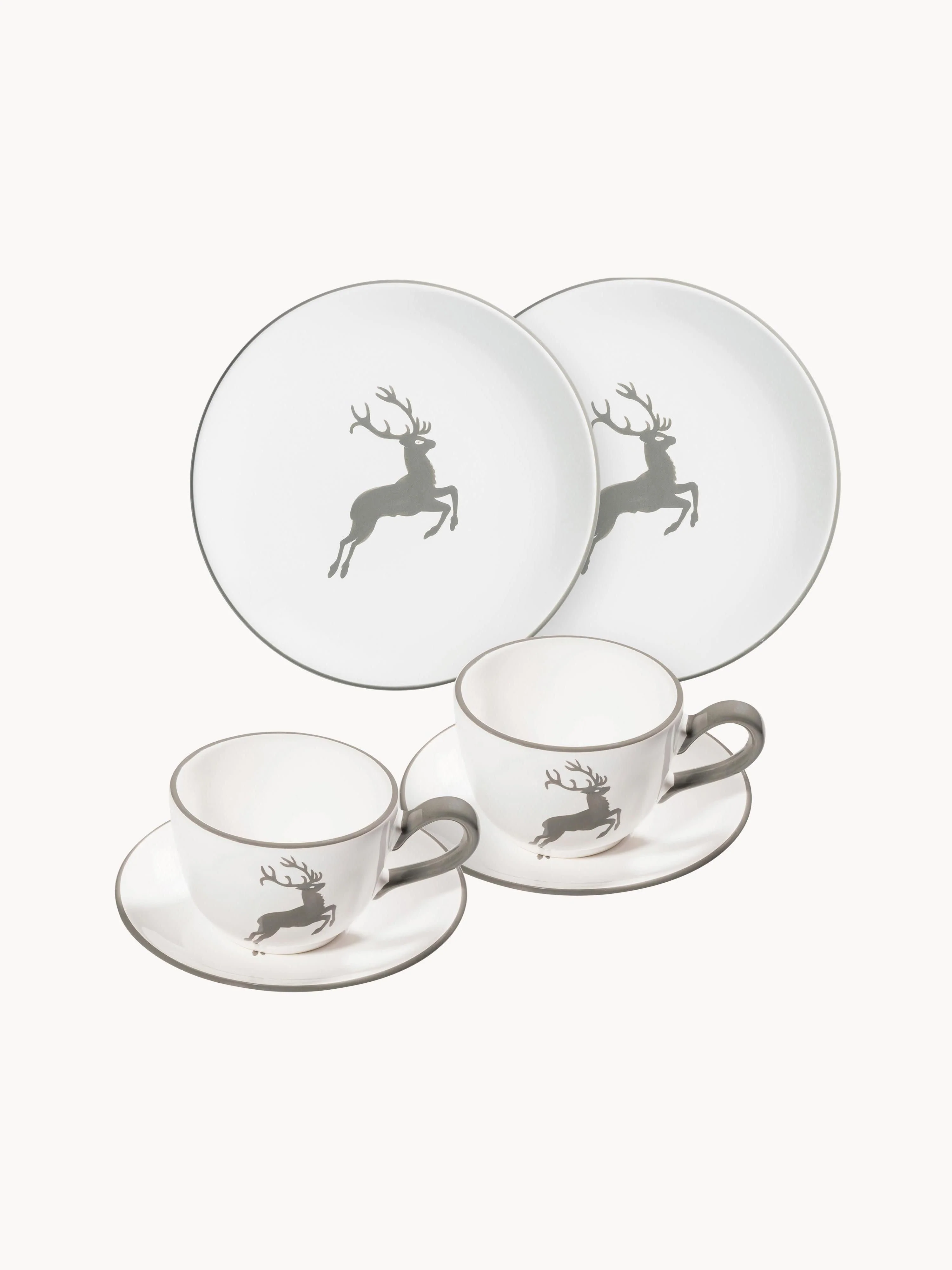 Handgefertigtes Kaffeeservice Grauer Hirsch, 2 Personen, 6er-Set