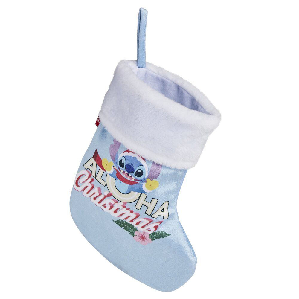 Chaussette de No&euml;l Disney Stitch Aloha Christmas bleu et blanc H27cm