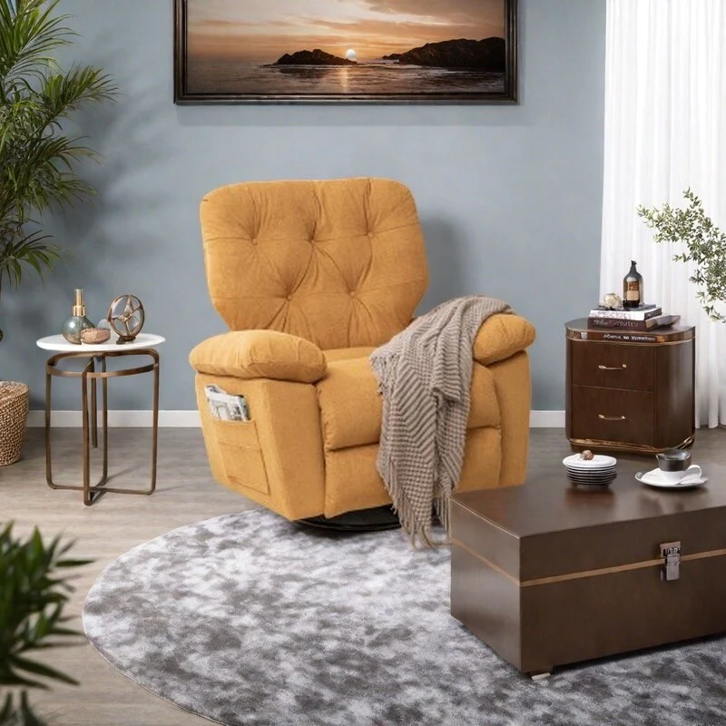 Swivel Recliner Chair with Soft Artificial Fleece, Overstuffed Comfort, Glider Function, Side Pocket, Adjustable Backrest