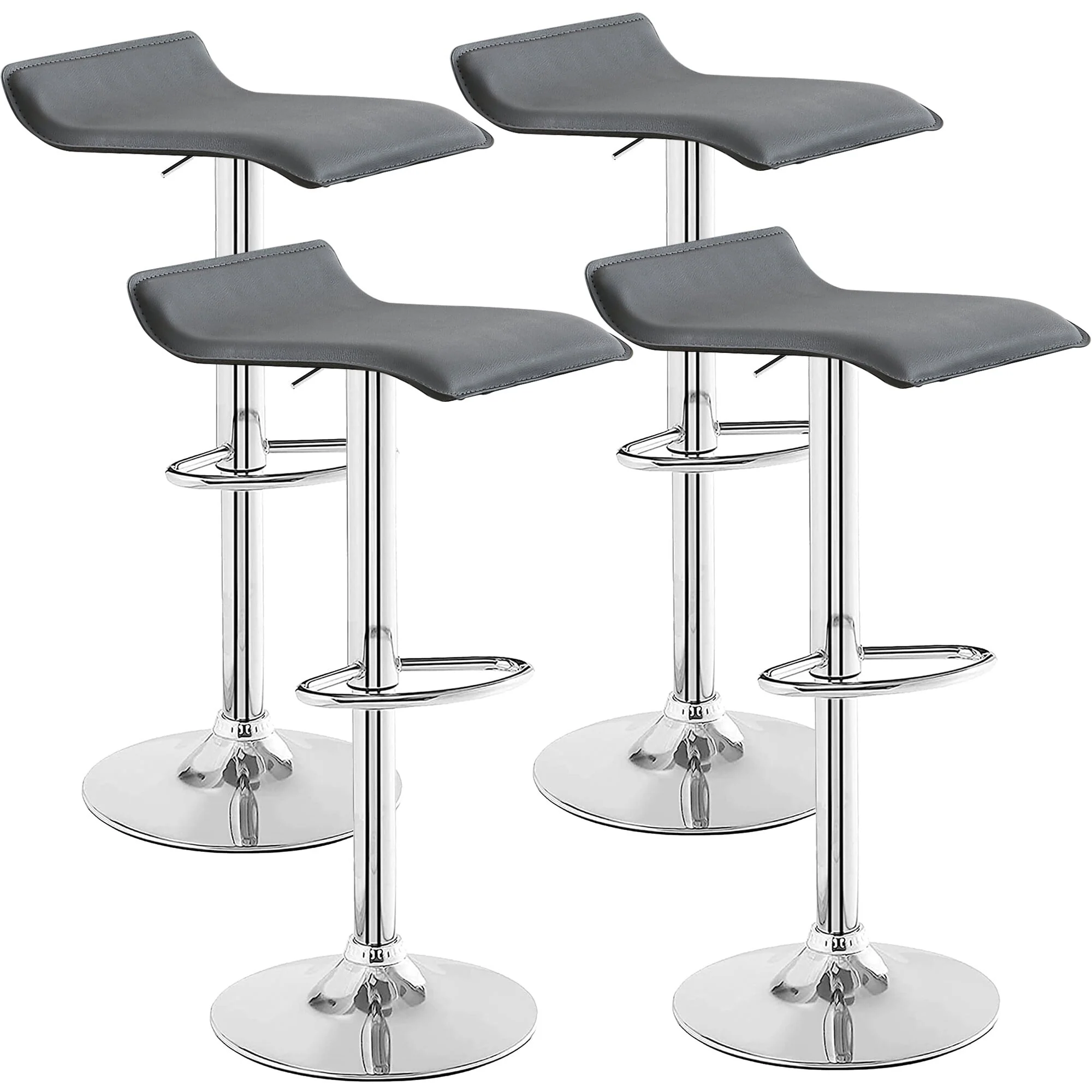 Adjustable Armless Swivel PU Leather Bar Stools Chrome Air Lift Counter Height Stools Set of 4