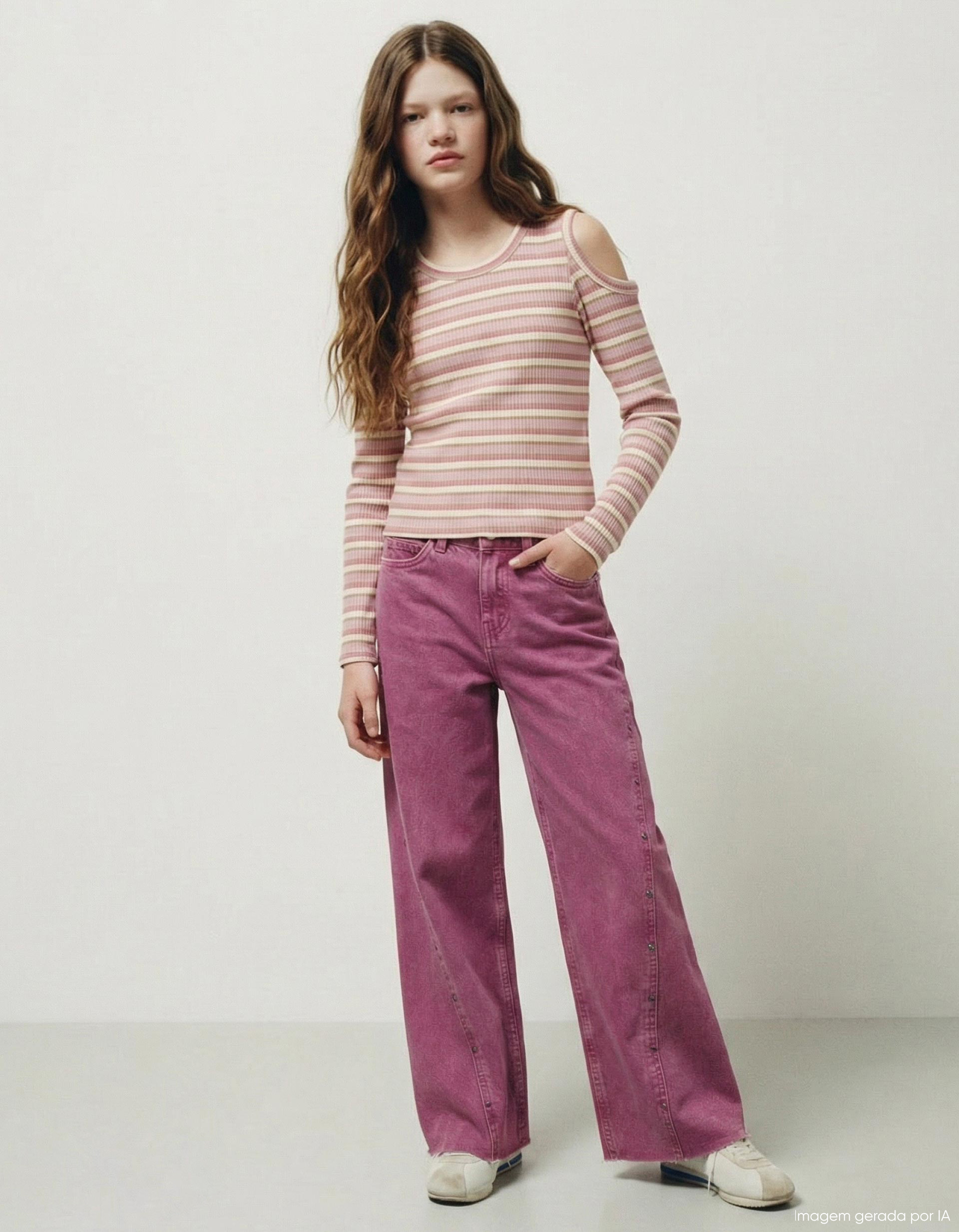 Calças de Ganga 'Wide Leg', Menina, Rosa Escuro