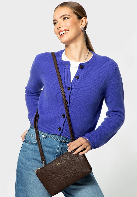 Crossbody z ekoskóry dwukomorowa brązowa