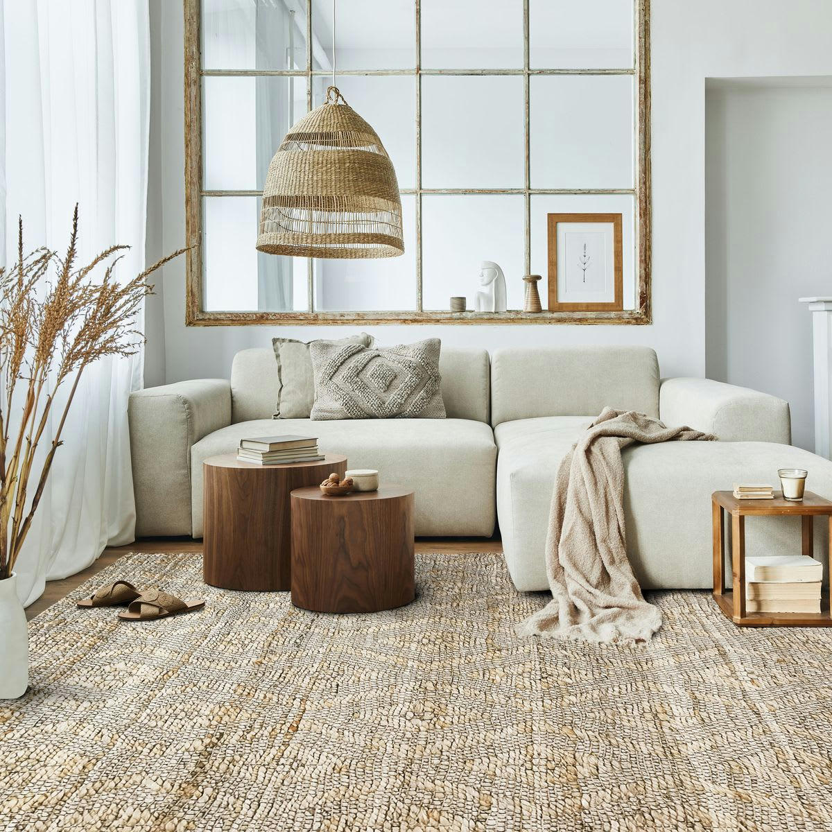 RELIEF - Tapis tressé en jute motifs losanges en relief naturel 160x230