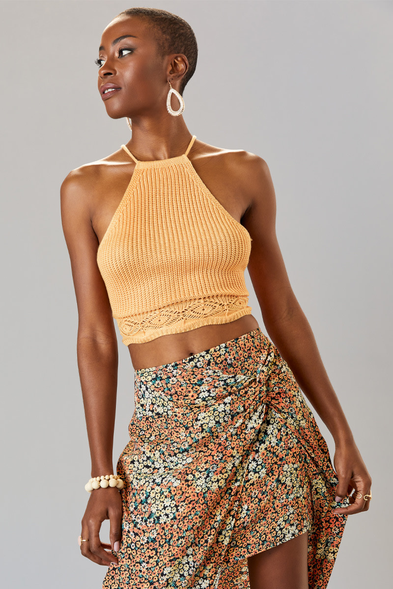 Juno Lace Up Pointelle Halter Top