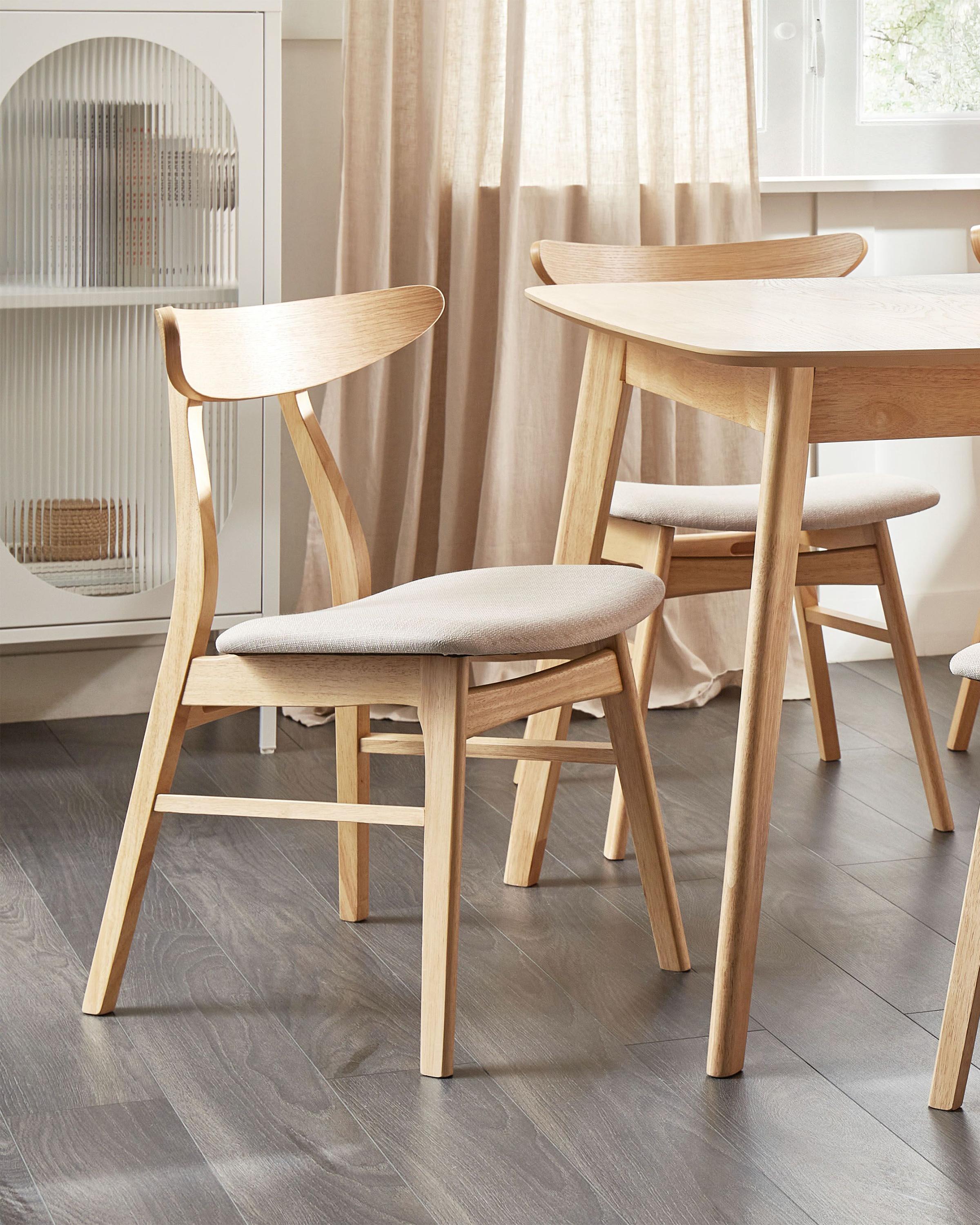 Set of 2 Dining Chairs LYNN Wood Light Brown/ Beige