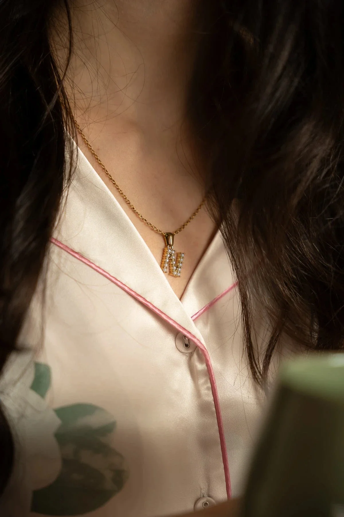 Gold Plated Faux Pearl N Initial Necklace