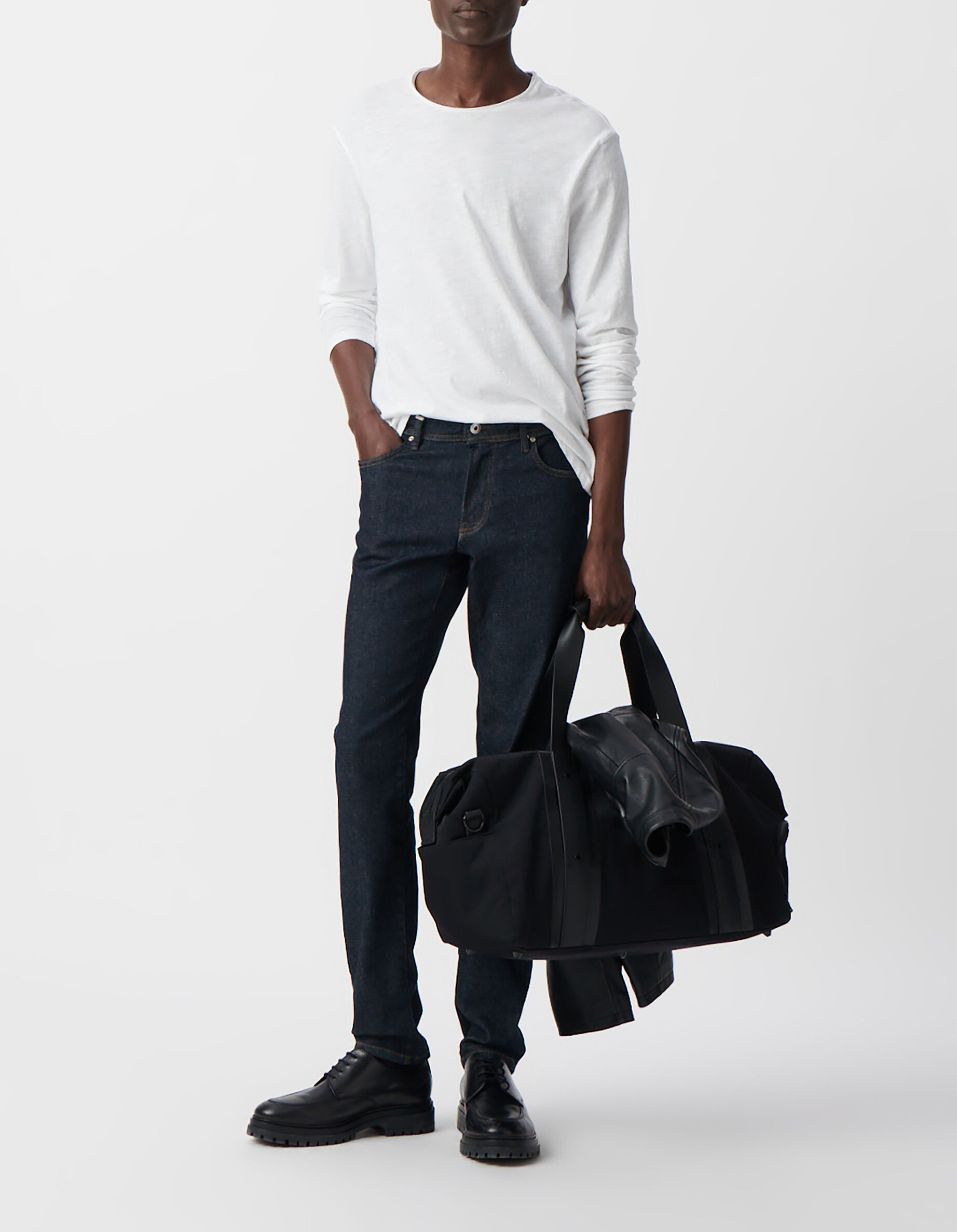 T-shirt L'Essentiel blanc col rond à manches longues Homme