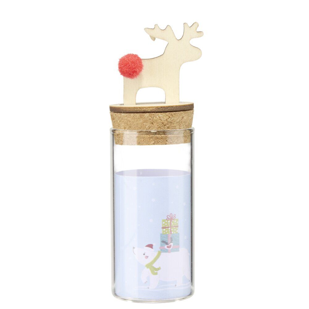Bouteille à souhait décor de No&euml;l 10x3,5cm rouge (4 modèles)