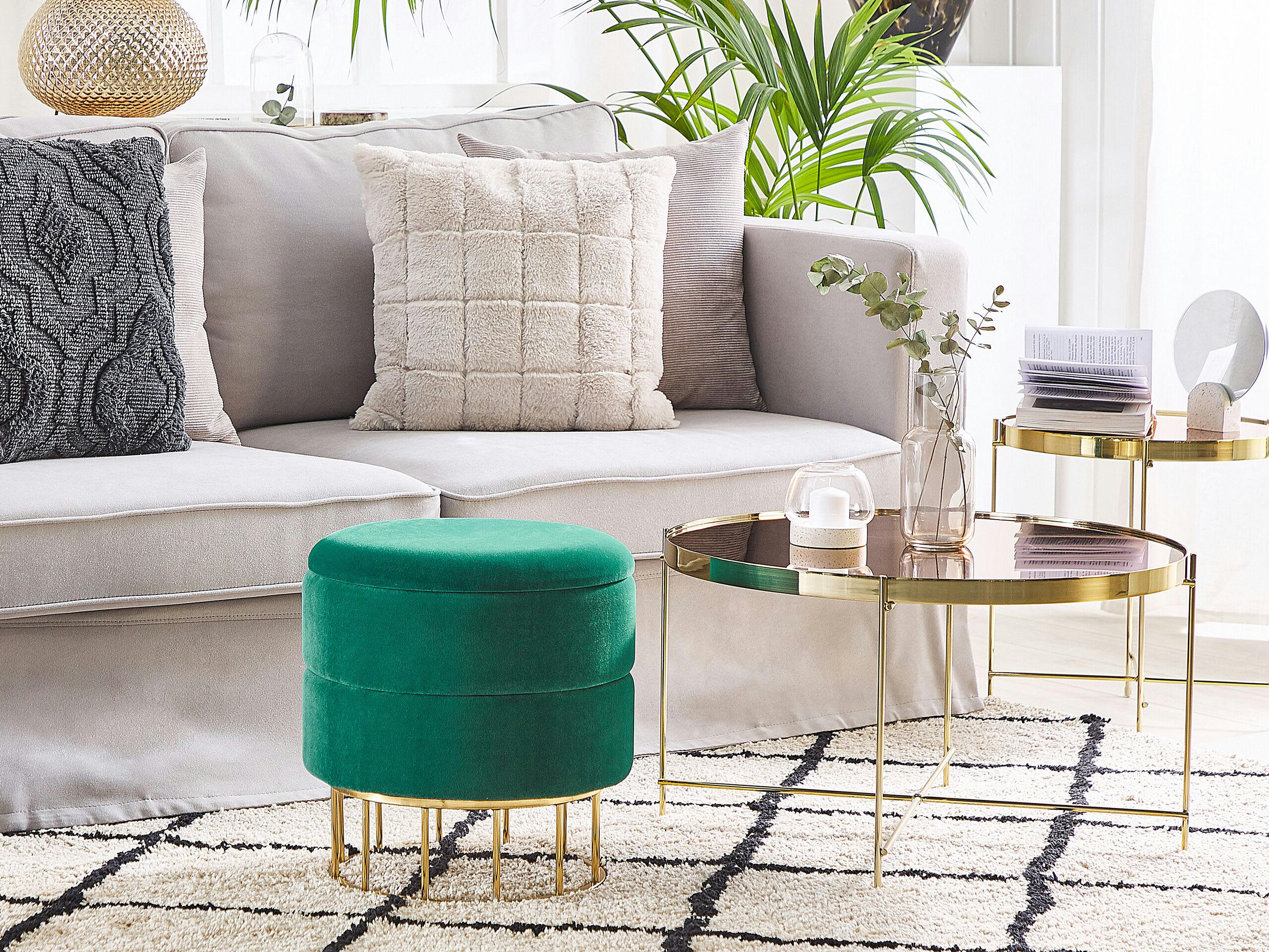 ELGIN - Pouf en velours vert foncé avec rangement