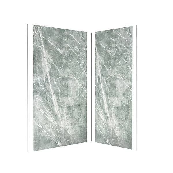 Pack de 2 panneaux muraux de salle de bains, vert effet pierre avec profilés chromés, l.120 90 x H.210 x P.0,3 cm, Galedo Homestone