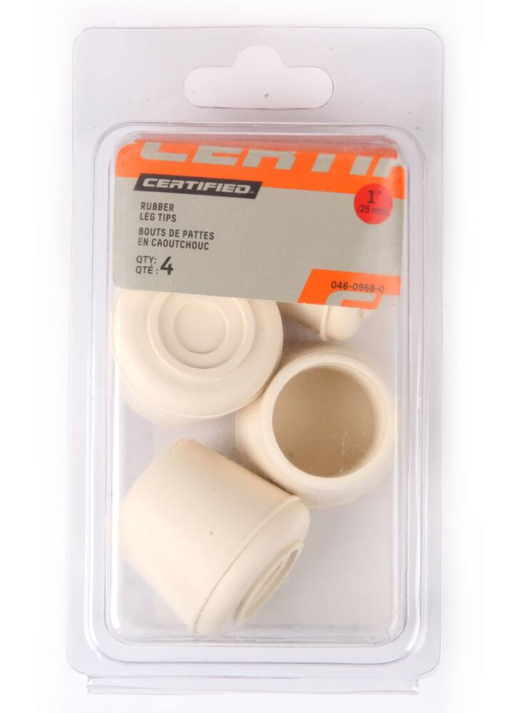 Certified Rubber Leg Tips, Non-Skid Rubber Tips, White, 4-pc