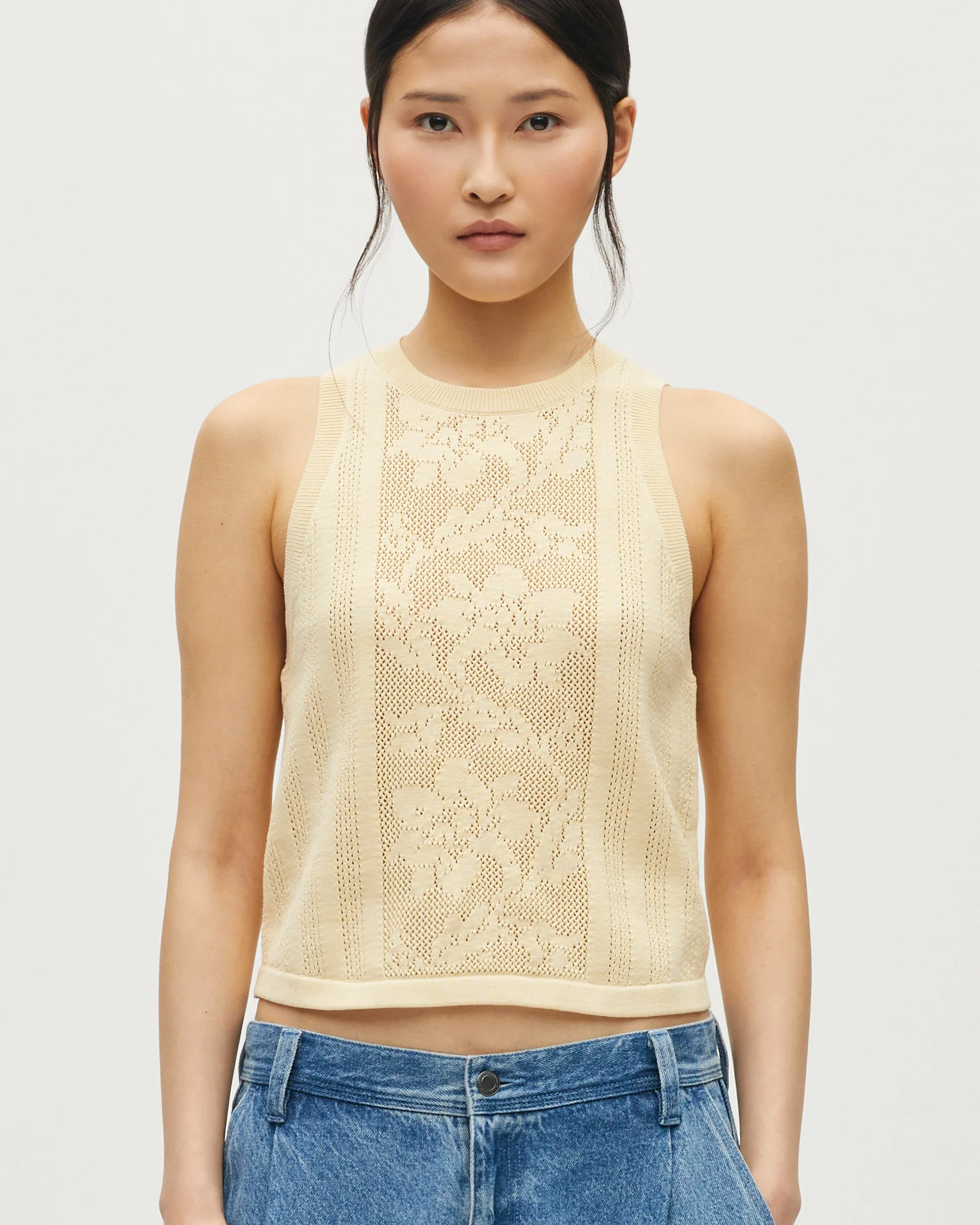 Top sans manches en coton crochet