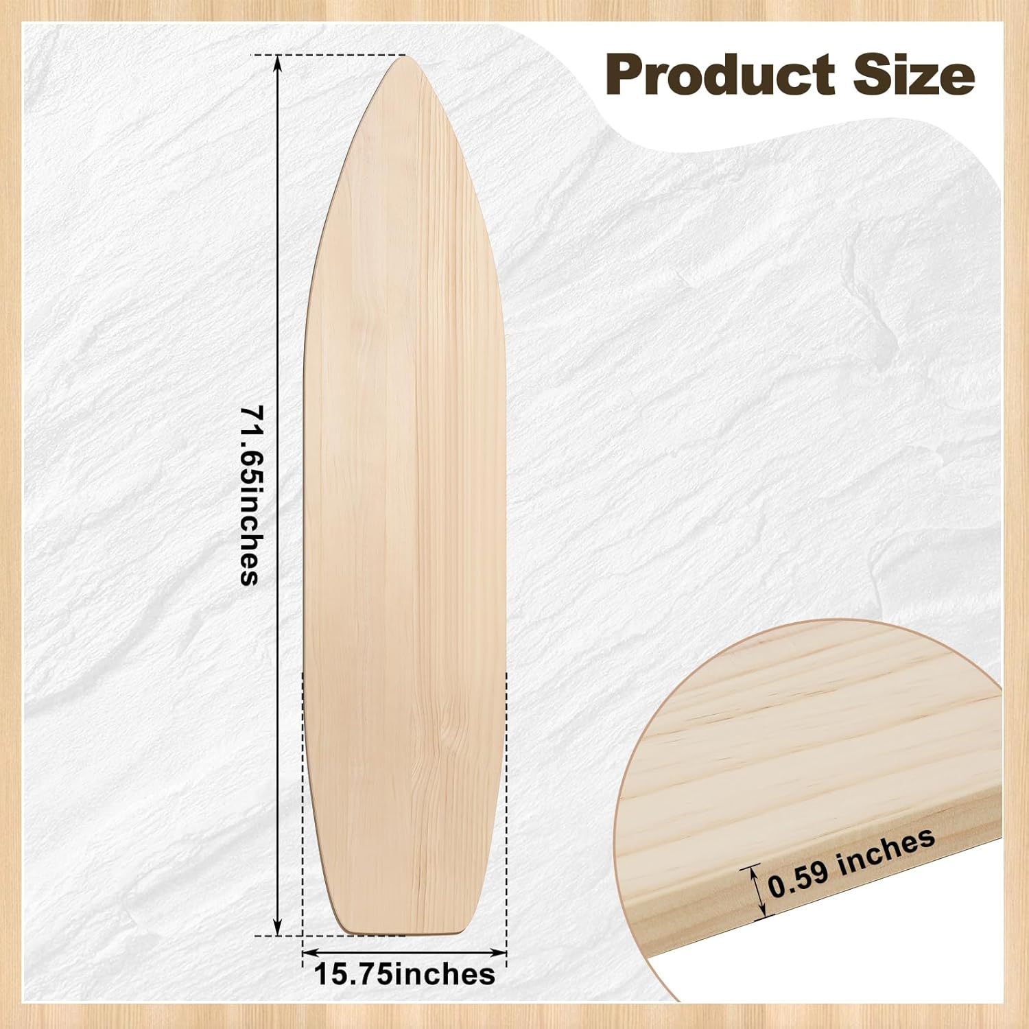 6 ft Wood Surfboard Wall Art Unfinished DIY Hanging Wood Longboard Vintage Wooden Beach Decorative Surfboard Unique Raw Large Decor Sign Boards Gift Idea for Home Room