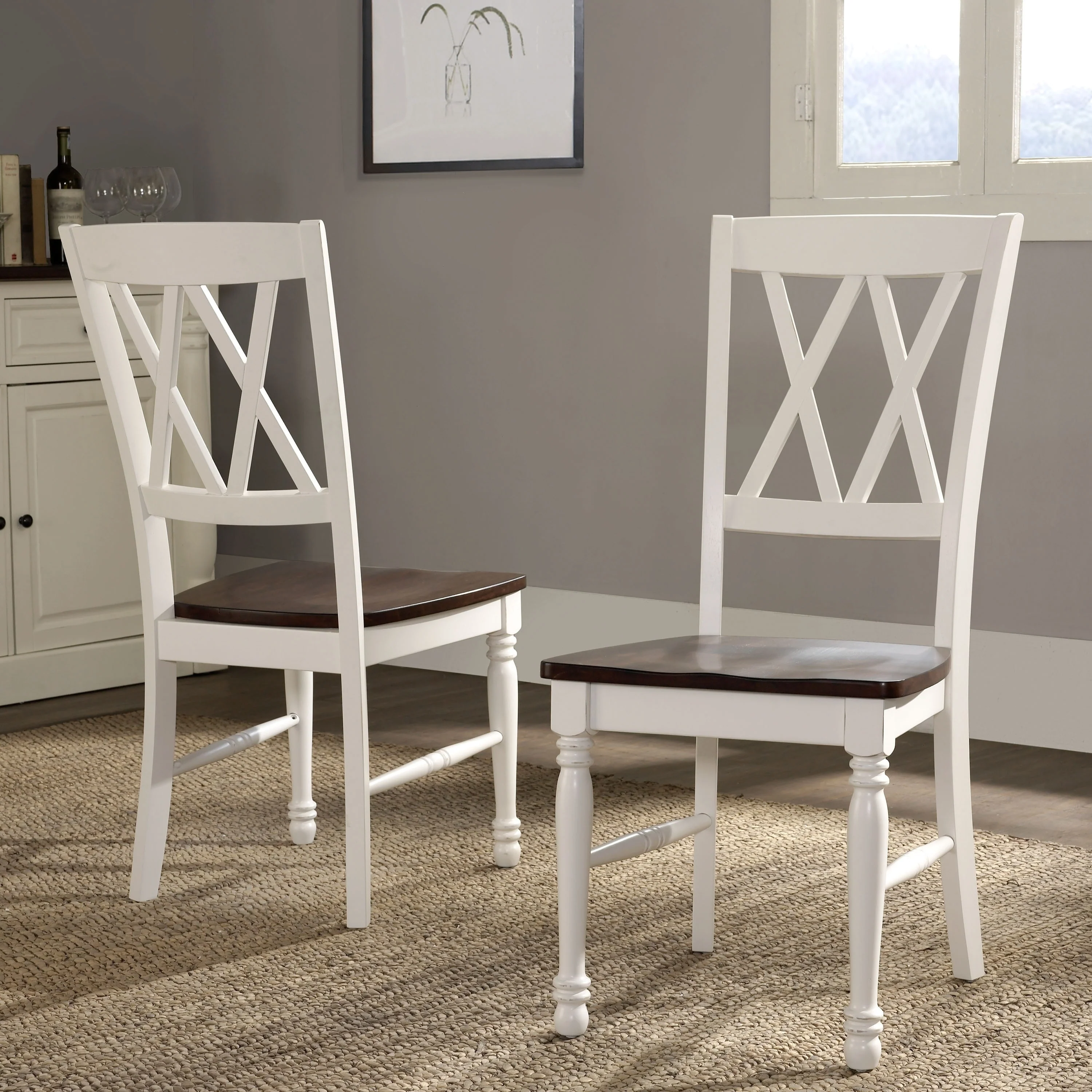 Crosley Shelby Cherry/Antique White Wood Dining Chair (Set of 2) - 17.75 W x 23.5 D x 39 H