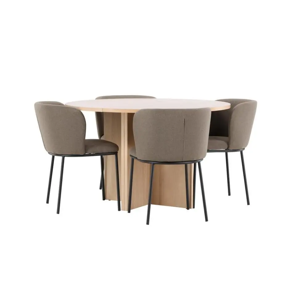 Hioshop Strada eethoek uittrekbare tafel &Oslash;120cm- 170cm en 4 stoelen whitewash-