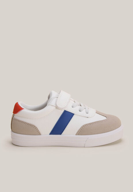 Younger Boys White & Blue Stripe Trainers