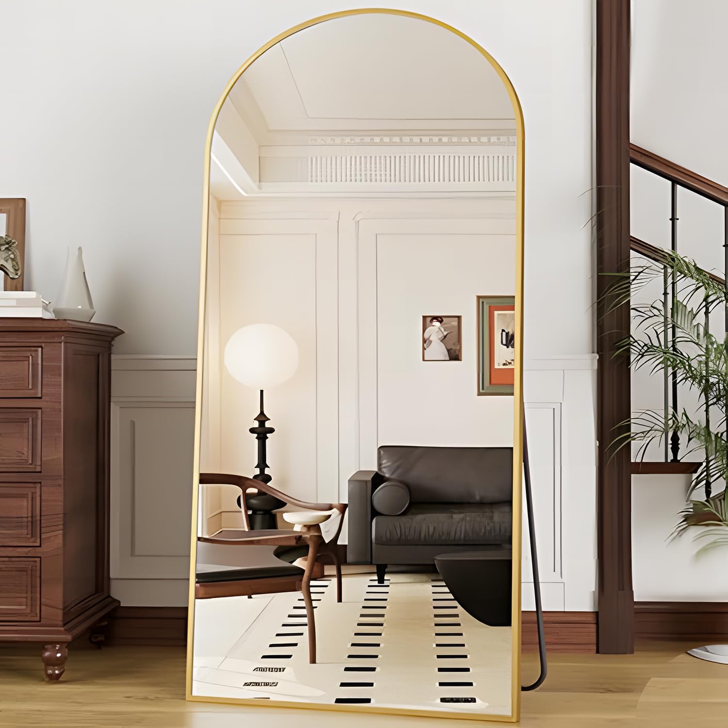 OGCAU 76x34 Arched Full Length Mirror, Hanging Leaning or Standing Full Body Mirror, Wall Mounted Mirror with Aluminum Frame for Living Room, Bedroom or Cloakroom (Gold)
