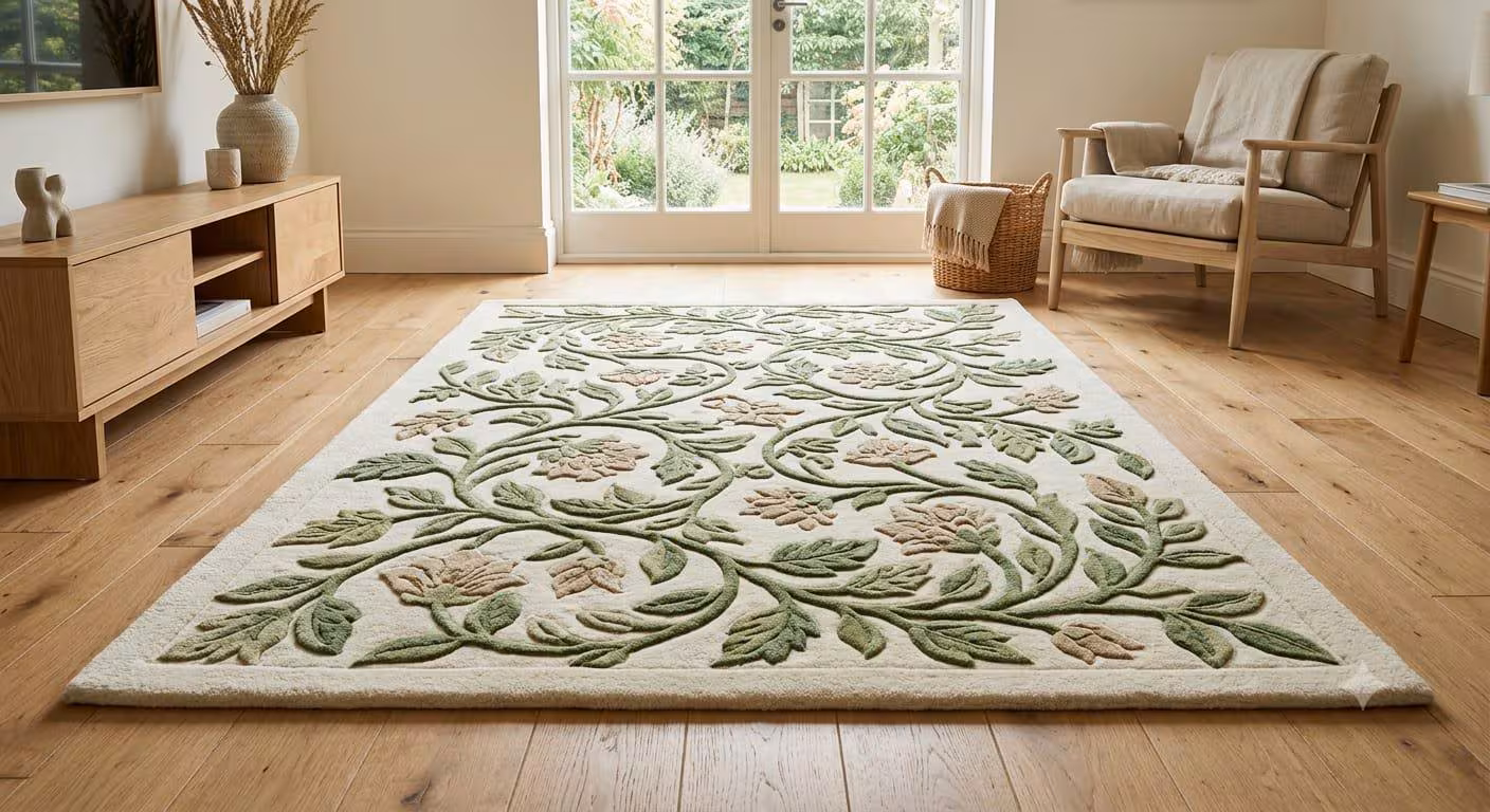 Hand Tufted Wool Floral Botanical Area Rug, Luxury Living Room Carpet