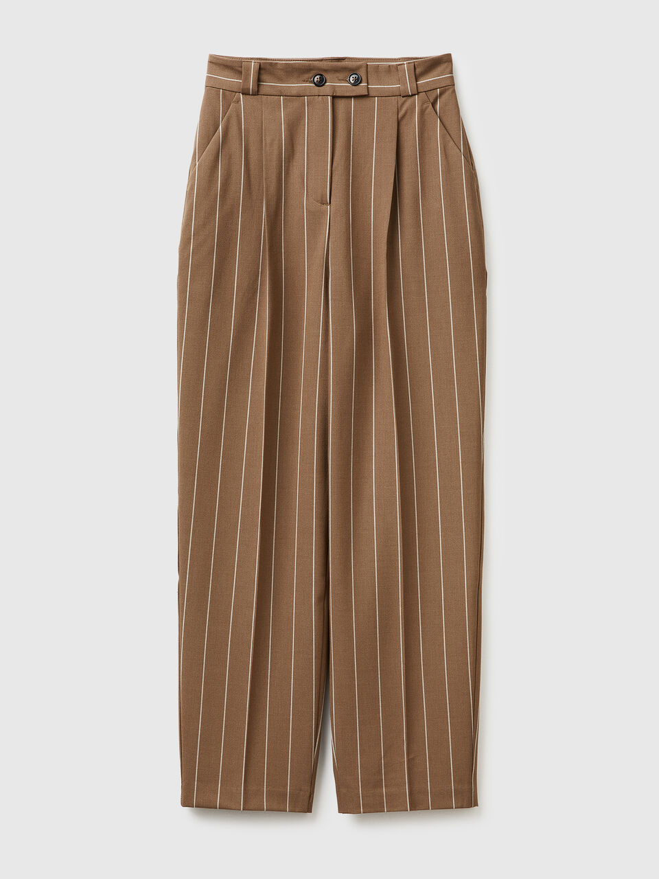 Carrot-fit pinstriped trousers