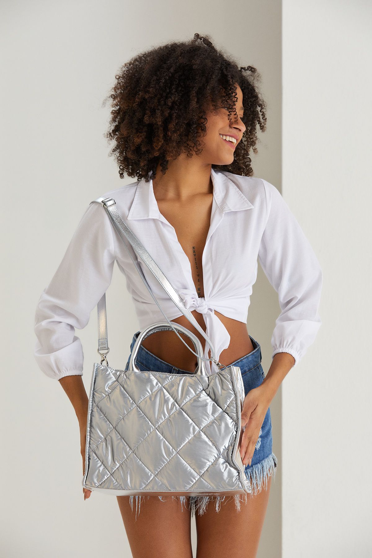 Belissh Quilted Tote Bag with Detachable Crossbody Strap